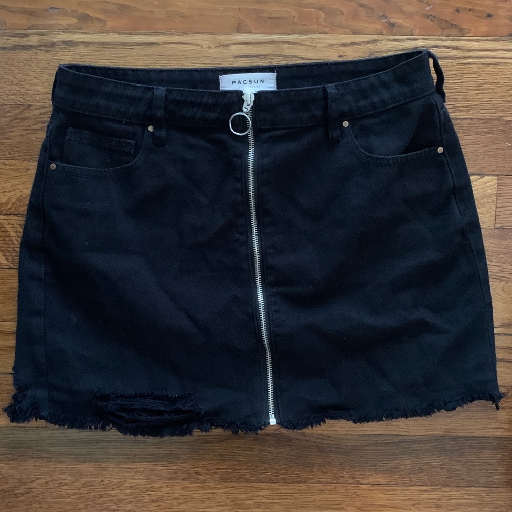 pacsun zip up black jean skirt